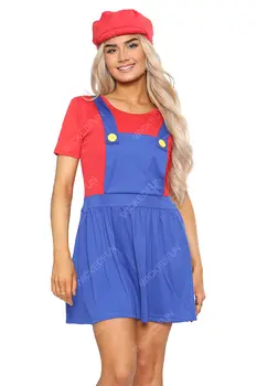 Women's Super Plumber Bro Red and Blue Costume