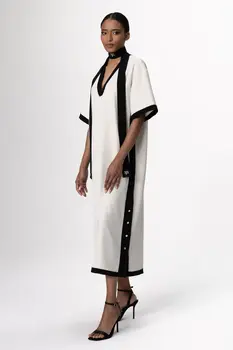 Milk Color V-Neck Dress