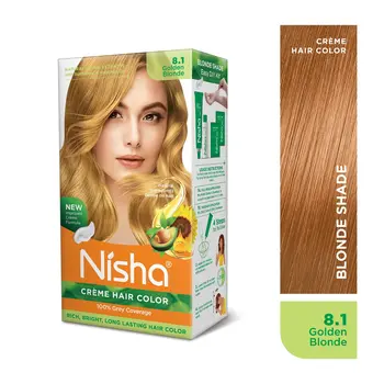 Nisha Creme Hair Color for Women and Men - Golden Blonde, 120gm, Long-lasting, 100% Grey Coverage Permanent Hair Colour