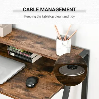 Writing Desk with Storage Shelf and Metal frame, Computer Table, Home Office PC Laptop Workstation in Rustic Brown | HOMCOM