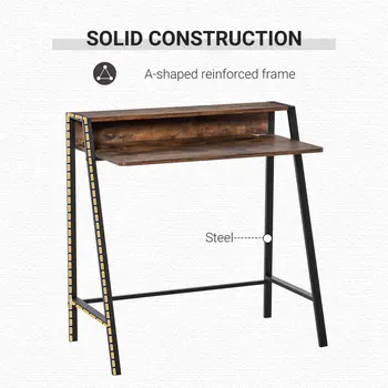 Writing Desk with Storage Shelf and Metal frame, Computer Table, Home Office PC Laptop Workstation in Rustic Brown | HOMCOM