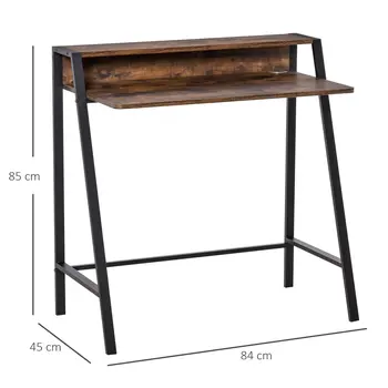 Writing Desk with Storage Shelf and Metal frame, Computer Table, Home Office PC Laptop Workstation in Rustic Brown | HOMCOM