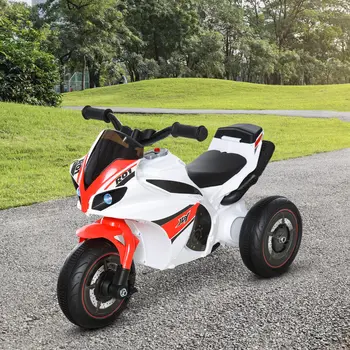 Toddlers 3-Wheel Plastic Motorcycle Push Walker with Music, Front Light for Kids Aged 18-36 Months ,Red/White | HOMCOM