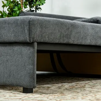 2 Seater Sofa Bed, Convertible Bed Settee, Modern Fabric Loveseat Sofa Couch with 2 Cushions, Hidden Storage for Guest Room, Dark Grey by HOMCOM