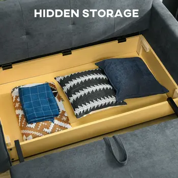 2 Seater Sofa Bed, Convertible Bed Settee, Modern Fabric Loveseat Sofa Couch with 2 Cushions, Hidden Storage for Guest Room, Dark Grey by HOMCOM
