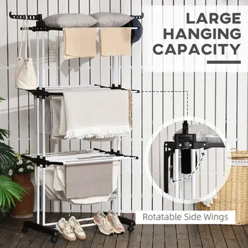 Foldable Clothes Drying Rack: 4-Tier Steel Clothes Airer with Castors, Indoor & Outdoor in Black by HOMCOM