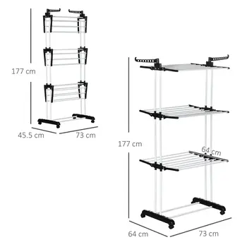 Foldable Clothes Drying Rack: 4-Tier Steel Clothes Airer with Castors, Indoor & Outdoor in Black by HOMCOM