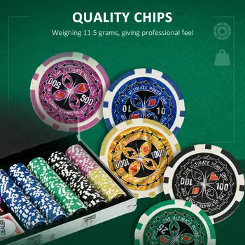 Luxury 500PCS Poker Chips Set, Complete with Gaming Mat, Chips, Dual Card Decks, Dealer Button, 5 Dice, Ultimate Game Night Kit | SPORTNOW