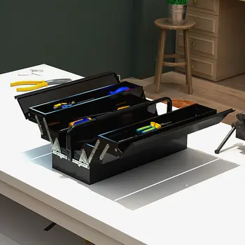 Professional Metal Toolbox, 3 Tier, 5 Tray, Portable with Carry Handle, 56cmx20cmx34cm, Black | DURHAND