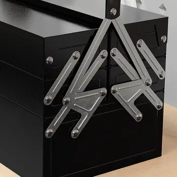 Professional Metal Toolbox, 3 Tier, 5 Tray, Portable with Carry Handle, 56cmx20cmx34cm, Black | DURHAND