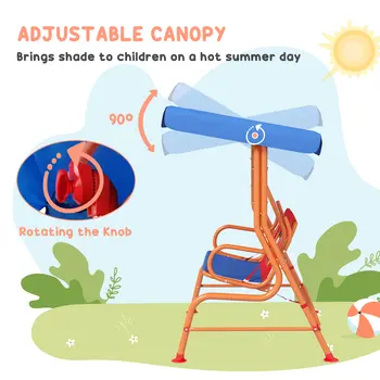 Outsunny Two Seater Kids Outdoor Garden Swing, Cowboy Themed kids Swing Chair with Adjustable Canopy, Safety Belts