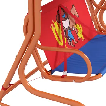 Outsunny Two Seater Kids Outdoor Garden Swing, Cowboy Themed kids Swing Chair with Adjustable Canopy, Safety Belts