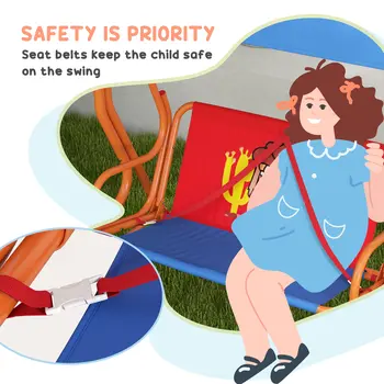 Outsunny Two Seater Kids Outdoor Garden Swing, Cowboy Themed kids Swing Chair with Adjustable Canopy, Safety Belts