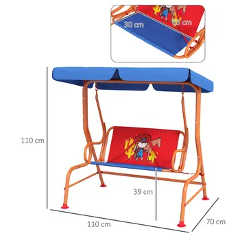 Outsunny Two Seater Kids Outdoor Garden Swing, Cowboy Themed kids Swing Chair with Adjustable Canopy, Safety Belts