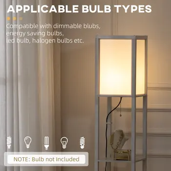 Floor Lamp with Shelves, Modern Floor Standing Lamp with Dual Ambient Light for Living Room, Bedroom in White | HOMCOM