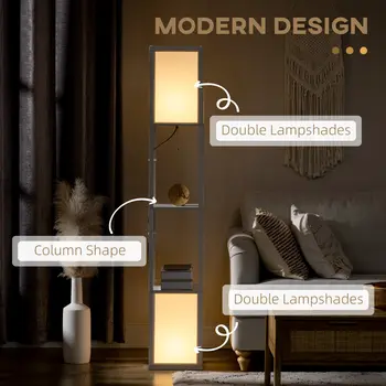 Floor Lamp with Shelves, Modern Floor Standing Lamp with Dual Ambient Light for Living Room, Bedroom in White | HOMCOM