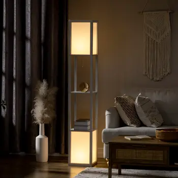 Floor Lamp with Shelves, Modern Floor Standing Lamp with Dual Ambient Light for Living Room, Bedroom in White | HOMCOM