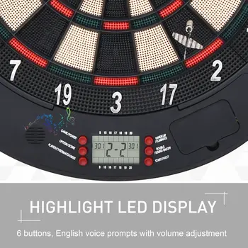 HOMCOM Electronic Dartboard Set 26 Games and 185 Variations with 6 Darts and Cabinet to Stroage Multi-Game Option Ready-to-Play