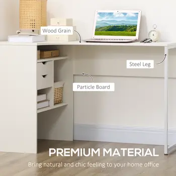 Corner Computer Desk L-Shaped Workstation with Storage Shelf Drawer for Home Office in White | HOMCOM