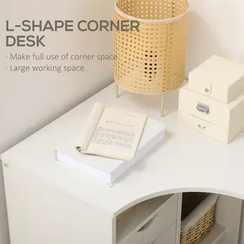 Corner Computer Desk L-Shaped Workstation with Storage Shelf Drawer for Home Office in White | HOMCOM