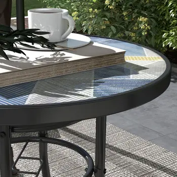 Garden Table with Tempered Glass Top, Printed Design, Steel Frame, for Porch, Multicolour | Outsunny