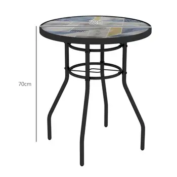 Garden Table with Tempered Glass Top, Printed Design, Steel Frame, for Porch, Multicolour | Outsunny