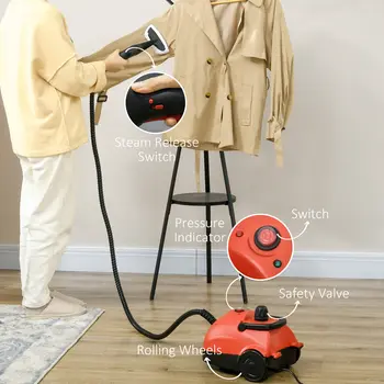 Portable Steam Cleaner for Chemical Free Cleaning, 3.5bar Multi-purpose Steamer w/ 13 Pieces Accessory, Steam Mop for Kitchen by HOMCOM