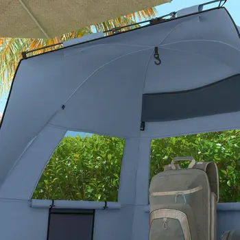 Pop Up Beach Tent for 2-3 Persons, UPF15+ Sun Protection Shelter with Extended Groundsheet, Sandbags, Light Blue | Outsunny
