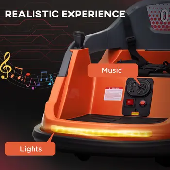 Bumper Car, 360° Rotation Spin 12V Kids Electric Car with Lights, Music, for Ages 1.5-5 Years - Orange | HOMCOM