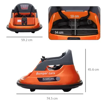 Bumper Car, 360° Rotation Spin 12V Kids Electric Car with Lights, Music, for Ages 1.5-5 Years - Orange | HOMCOM
