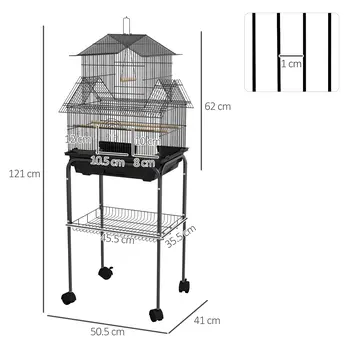 Bird Cage with Stand, Swing Perch and Food Tray, Metal Aviary for Finch Canary Budgie, 50.5 x 40 x 63cm, Black by PawHut