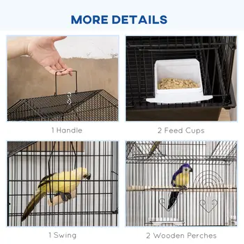Bird Cage with Stand, Swing Perch and Food Tray, Metal Aviary for Finch Canary Budgie, 50.5 x 40 x 63cm, Black by PawHut