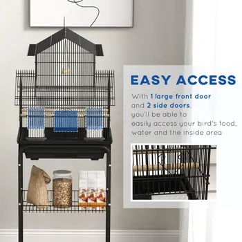Bird Cage with Stand, Swing Perch and Food Tray, Metal Aviary for Finch Canary Budgie, 50.5 x 40 x 63cm, Black by PawHut