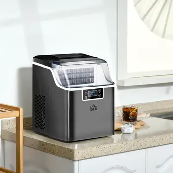 Ice Maker Machine Countertop, 20Kg in 24 Hrs, 24 Cubes Ready in 14-18Mins, Stainless Steel Ice Cube Maker, 3.2L w/ Adjustable | HOMCOM