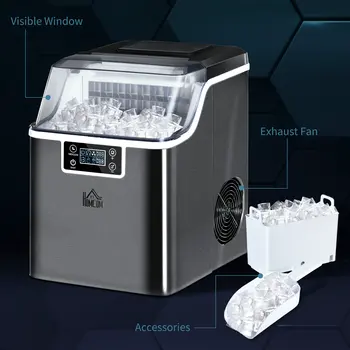 Ice Maker Machine Countertop, 20Kg in 24 Hrs, 24 Cubes Ready in 14-18Mins, Stainless Steel Ice Cube Maker, 3.2L w/ Adjustable | HOMCOM
