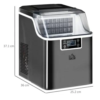 Ice Maker Machine Countertop, 20Kg in 24 Hrs, 24 Cubes Ready in 14-18Mins, Stainless Steel Ice Cube Maker, 3.2L w/ Adjustable | HOMCOM