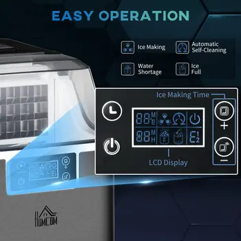 Ice Maker Machine Countertop, 20Kg in 24 Hrs, 24 Cubes Ready in 14-18Mins, Stainless Steel Ice Cube Maker, 3.2L w/ Adjustable | HOMCOM