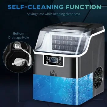 Ice Maker Machine Countertop, 20Kg in 24 Hrs, 24 Cubes Ready in 14-18Mins, Stainless Steel Ice Cube Maker, 3.2L w/ Adjustable | HOMCOM
