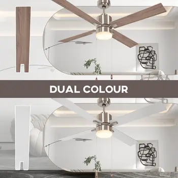 Ceiling Fan with LED Light, Flush Mount Ceiling Fan Lights with Reversible Blades, Pull-chain, Silver and Natural Tone by HOMCOM