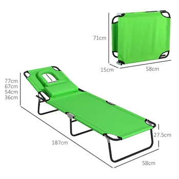 Foldable Sun Lounger Duo, Adjustable 4-Level Backrest, Comfort Pillow & Reading Slot, Easy Storage, Vibrant Green | Outsunny