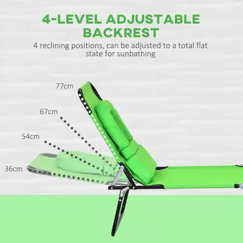 Foldable Sun Lounger Duo, Adjustable 4-Level Backrest, Comfort Pillow & Reading Slot, Easy Storage, Vibrant Green | Outsunny