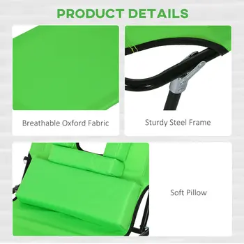 Foldable Sun Lounger Duo, Adjustable 4-Level Backrest, Comfort Pillow & Reading Slot, Easy Storage, Vibrant Green | Outsunny