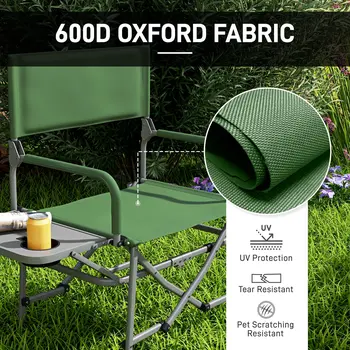 Folding Director's Chair, Portable Camping Chair with Side Table, Durable Outdoor Seating, Green | Outsunny