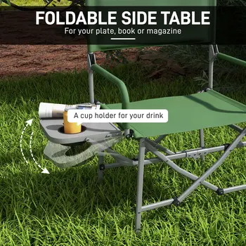 Folding Director's Chair, Portable Camping Chair with Side Table, Durable Outdoor Seating, Green | Outsunny