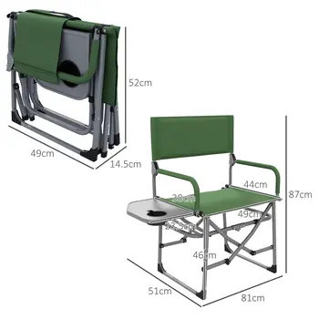 Folding Director's Chair, Portable Camping Chair with Side Table, Durable Outdoor Seating, Green | Outsunny