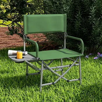 Folding Director's Chair, Portable Camping Chair with Side Table, Durable Outdoor Seating, Green | Outsunny