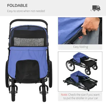 Foldable Pet Stroller, with Washable Cushion, Storage Bags, Safety Leash, for Medium, Large Dogs, Catts, Travel - Blue | PawHut
