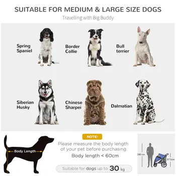 Foldable Pet Stroller, with Washable Cushion, Storage Bags, Safety Leash, for Medium, Large Dogs, Catts, Travel - Blue | PawHut