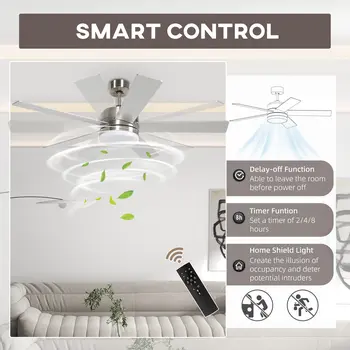 Ceiling Fan w/ Lights 5 Reversible Blades, Remote Control, for Bedroom, 5-Speed Ceiling Fan with Light for Living Room | HOMCOM