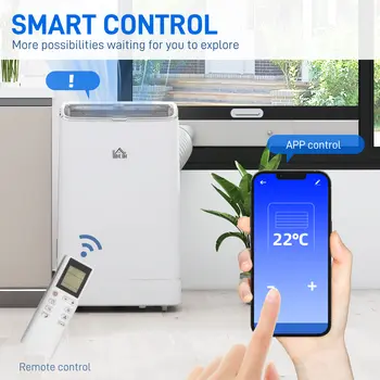 5-in-1 Portable AC Unit 14,000 BTU, with APP & Remote Control, Dehumidifier, Heater, Cooler, 24 Hour Timer, Self-evaporating System by HOMCOM